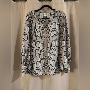 CAbi Black and White Snake Print Blouse
